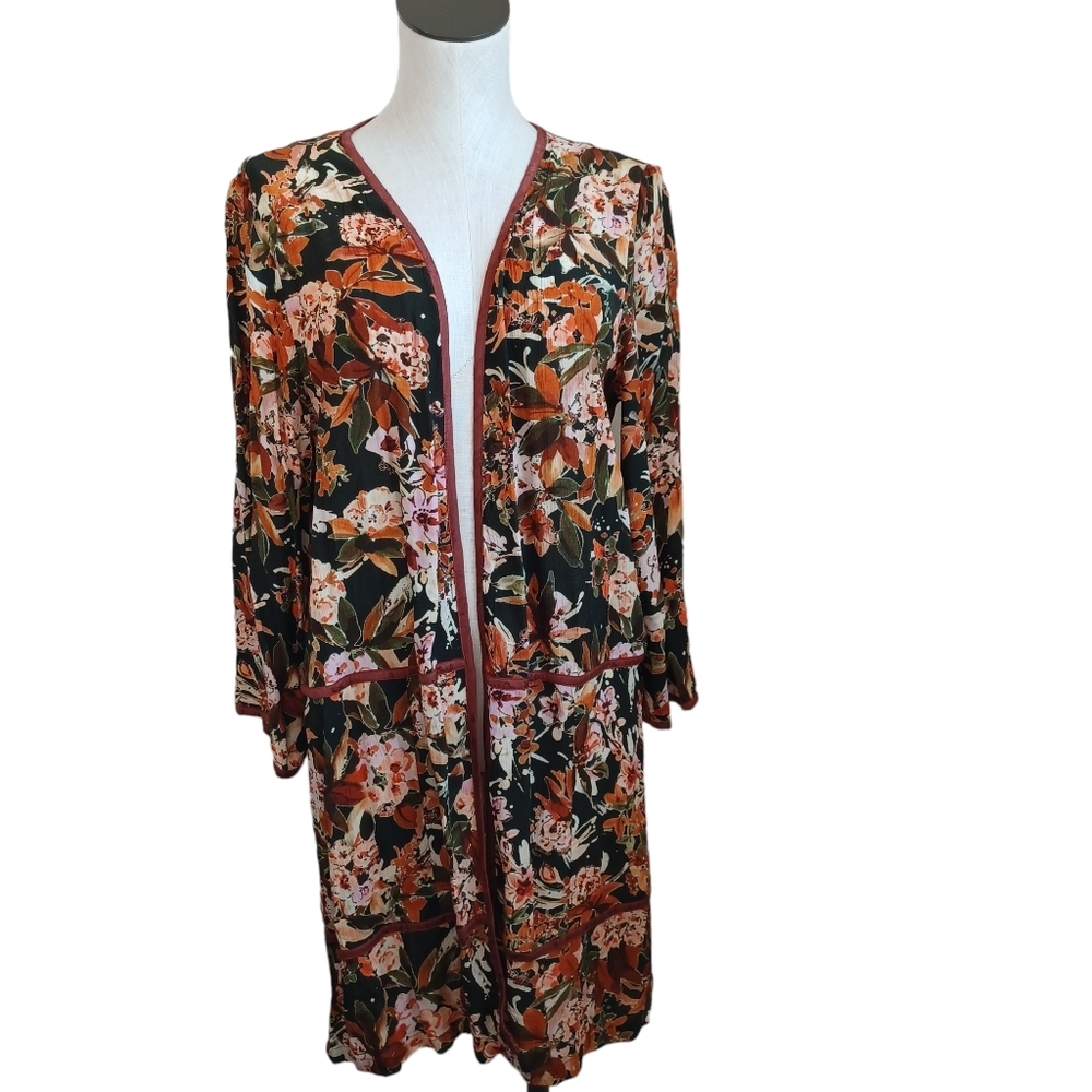 Soft Surroundings Cardigan Kimono Style Topper Colorful Floral Womens size Small